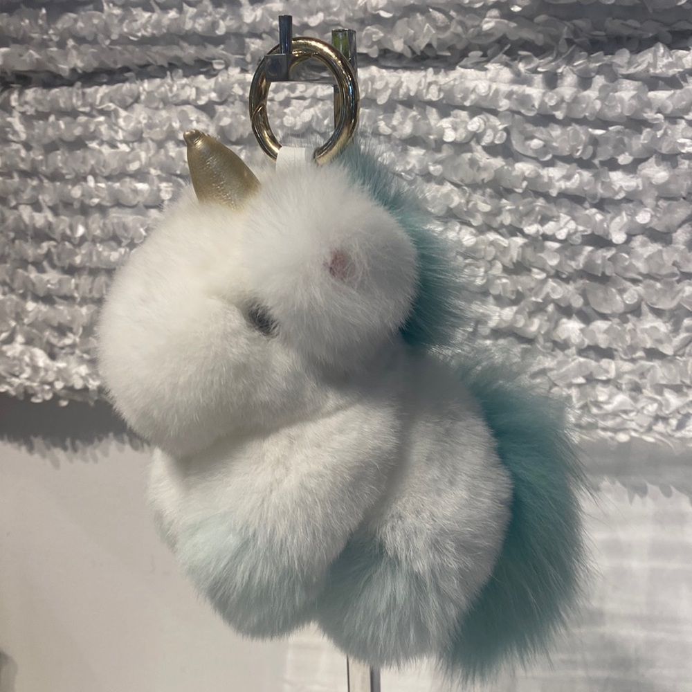 Unicorn Bag Charm and Keychain. Genuine Fur.